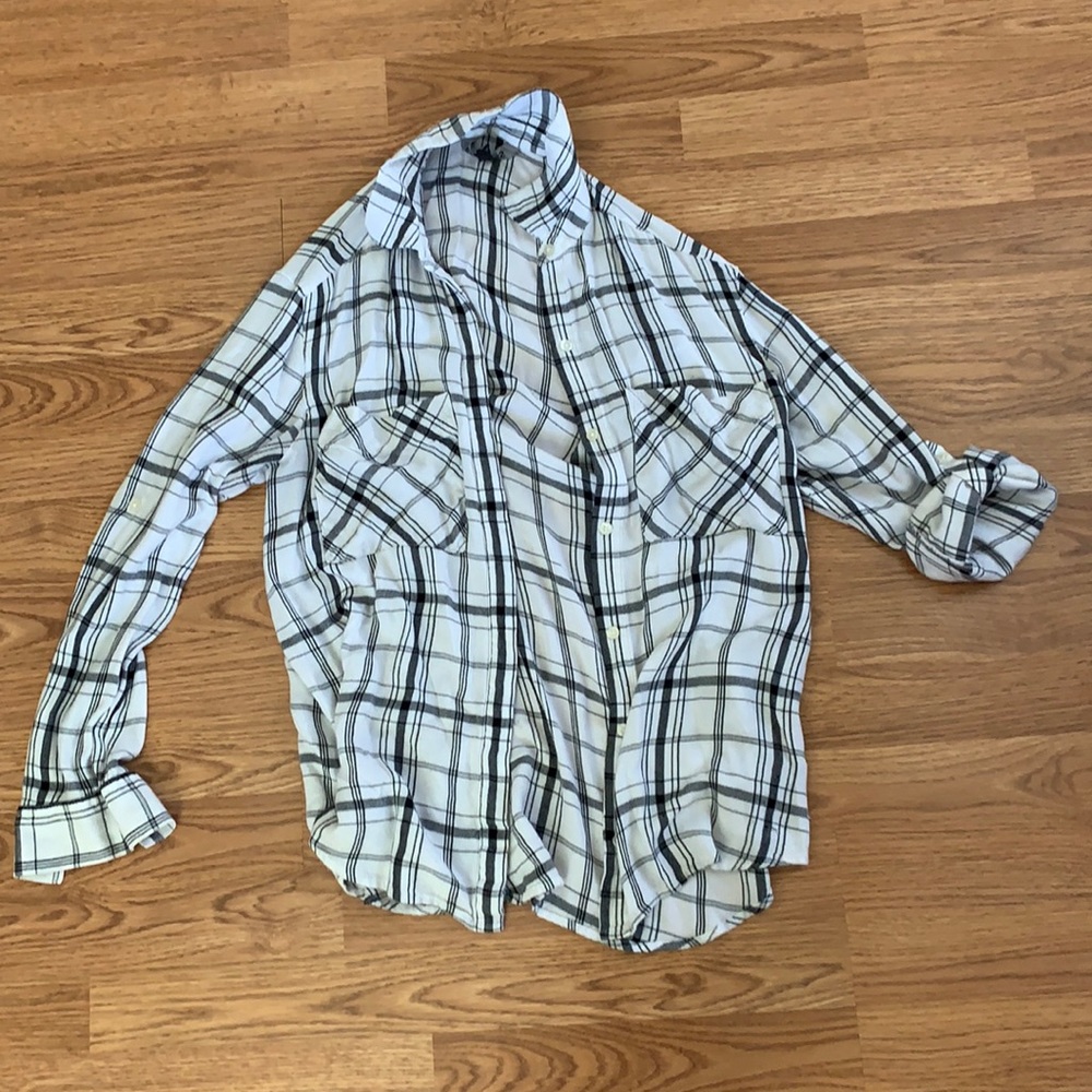 Express Black and White Plaid Thin Flannel - XS